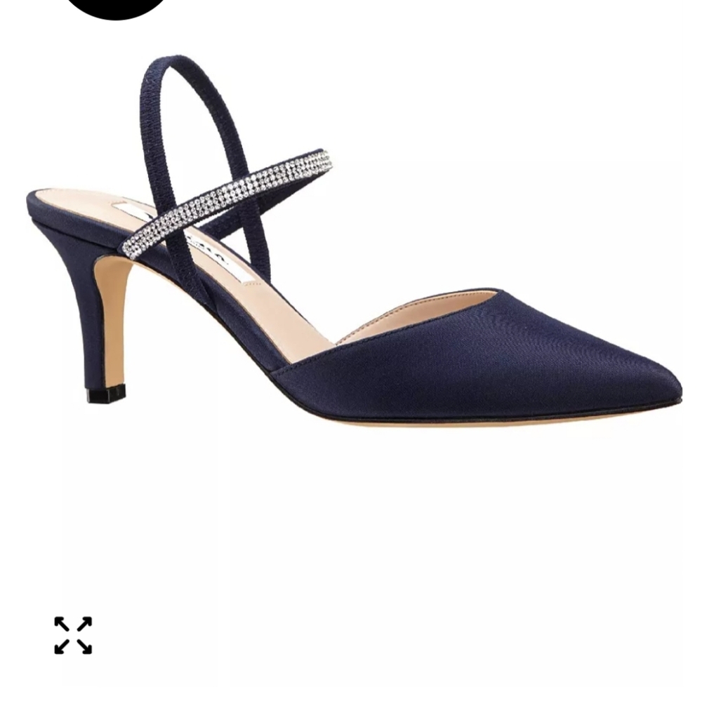 Nina Navy Sparkle Slingback Heels with Crystal Strap